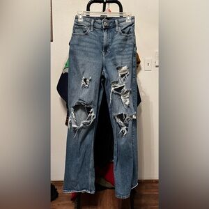 Hollister Distressed Ultra High-Rise Dad Jeans in Light Blue